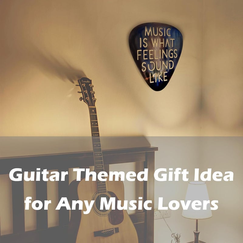 AZEZO Metal Guitar Pick Décor, 12’’x10’’ Music Wall Art, Stainless Guitar Wall Art, Featuring ‘Music Is What Feelings Sound Like’ - Image 3